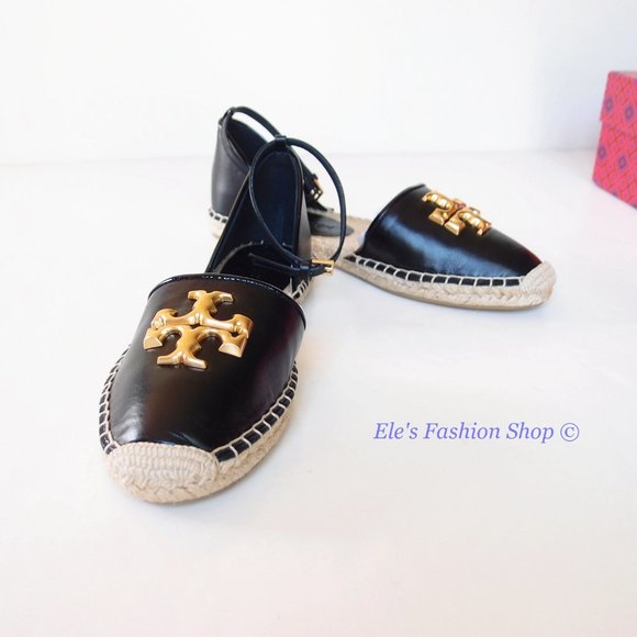 NIB Tory Burch Eleanor D'orsay Leather Espadrille Sandal BLACK 6.5 7 7.5 8 8.5 9 - Picture 8 of 16